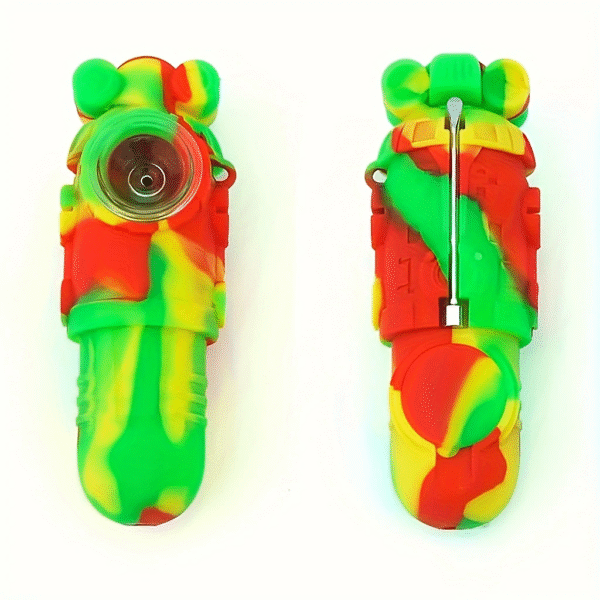 Silicone pipe, tobacco, glass bowl
