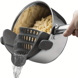 Kitchen Gizmo Snap N' Strain - Silicone Pasta Strainer Clip-On for Pots and Pans - Heat Resistant Colander for Vegetables and Noodles - Kitchen Gadgets for Home Cooking - Space-Saving Design - Gray